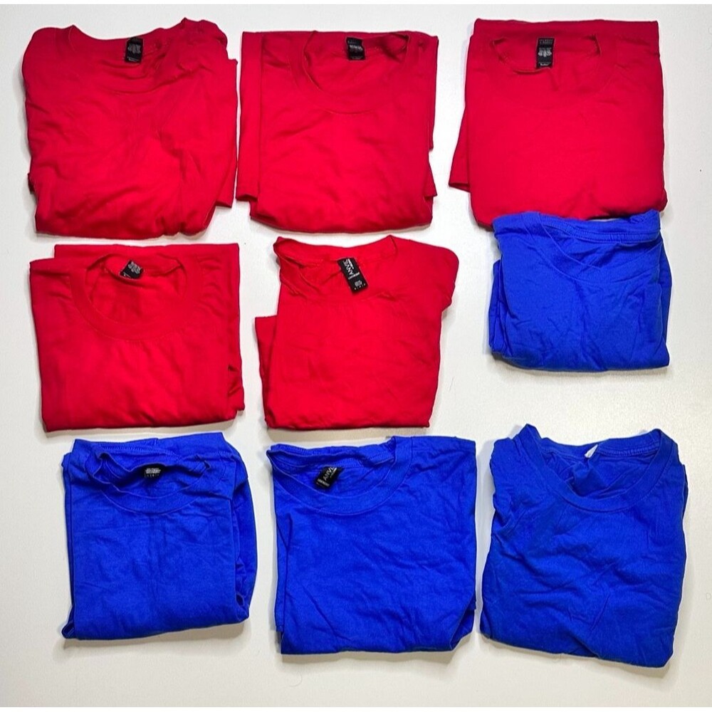 Lot of 9 Men’s Red Blue Basic T-Shirts Assorted Brands Short Sleeve Tees